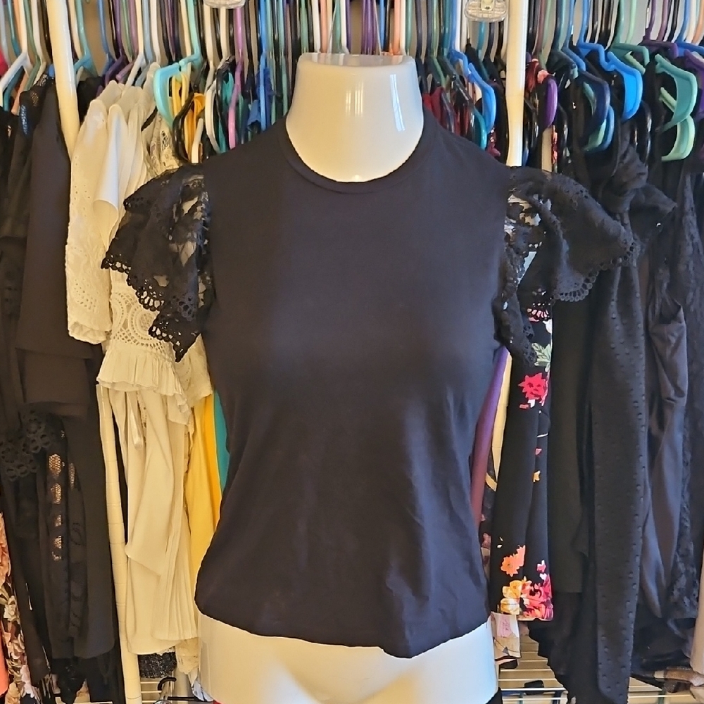 Black Lace Sleeve Women's Top